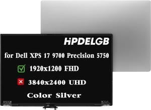 Replacement for Dell XPS 17 9700 9710 Precision 5750 5760 0TVD8G 7JXK8 07JXK8 LCD Screen Display Assembly Panel 17.3 inch 1920x1200 IPS Non-Touch Colour Silver