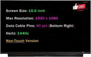 NUOLAISUN 15.6" LCD Screen Replacement NV156FHM-N4G V3.0 40 Pins 144HZ FHD 1920x1080 72% NTSC IPS Display Panel (for Non-Touch Version)