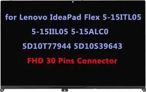 15.6" Screen Replacement for Lenovo IdeaPad Flex 5-15ITL05 5-15IIL05 5-15ALC05 82HV 82HT 81X3 5D10T77944 5D10S39643 FHD-IPS LCD Display Touch Screen Digitizer Assembly Bezel (1920x1080) 30pin
