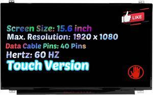 FHD 1920x1080 40 pin 60Hz LCD Display Panel for Dell DP/N 0KWH3G 15.6" On-Cell Touch Screen Replacement (with Bracket)