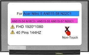15.6" LCD Non-Touch Screen Replacement B156HAN08.0 B156HAN08.2 B156HAN08.4 LM156LF2F01 N156HRA-EA1 for Acer Nitro 5 AN515-58 N22C1 / AN515-54 N18C3 / AN515-55 AN515-57 N20C1 FHD 40 pins 144HZ