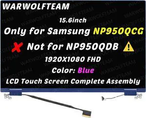 NUOLAISUN 15.6" FHD (1920x1080) LCD Screen Replacement LED Display Touch Digitizer Cover Cable Webcam Full Top Assembly Compatible with Samsung NP950QCG-K01US FHD Blue