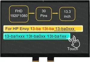 13.3" LCD Touch Screen Replacement Digitizer Assembly for HP Envy 13-ba 13-ba0xxx 13-ba1xxx 13-ba0000 13-ba1000 30 pin (FHD 1920 * 1080 N133HCG-GF3)
