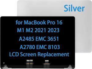 NUOLAISUN 16" Screen Replacement for MacBook Pro M1 M2 M3 A2485 EMC 3651 A2780 EMC 8103 A2991 EMC 8408 MK1E3LL/A MK1H3LL/A 2021 2023 LCD Display Assembly 661-21969 (Silver)