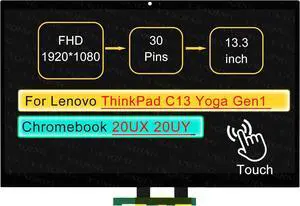 NUOLAISUN 13.3" LCD Touch Screen Replacement Digitizer Assembly for Lenovo ThinkPad C13 Yoga Gen 1 Chromebook 20UX 20UY M15282-001 M15283-001 No Bezel 30 pin (FHD 1920X1080 On-Cell Touch)