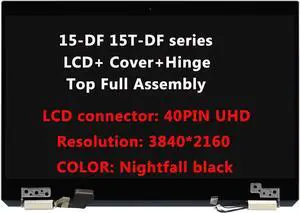Screen Replacement for HP Spectre X360 15-DF 15T-DF 15-DF0033DX LCD Screen Replacement Display + Cover + Hinge Full Top Assembly(UHD Black)
