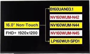 NUOLAISUN 16.0" LCD Non-Touch Screen Replacement B160UAN03.1 for NV160WUM-N42 NV160WUM-N44 NV160WUM-N45 LP160WU1-SPD1 FHD+ 1920x1200 30Pin 60Hz Display Panel