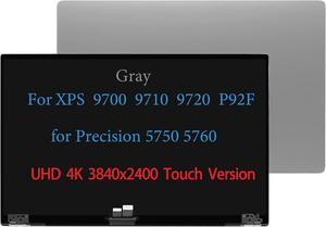 17.3" 3840x2400 UHD 4K LCD Screen Replacement for Dell XPS 17 9700 9710 9720 P92F for Precision 5750 5760 7JXK8 07JXK8 TC03-TVD8G 0TVD8G TB02-TVD8G Touch LCD Top Hinges Assembly Display (Gray)
