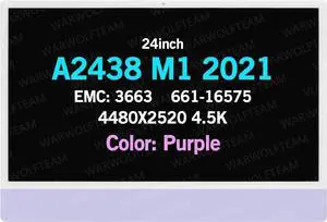 NUOLAISUN Replacement for iMac 24" A2438 M1 2021(4-Ports) EMC 3663 MGPC3xx/A MGPD3xx/A MGPF3xx/A 24inch LCD LED 4480X2520 4.5K Display Screen Digitizer Assembly 661-16575 (Purple)