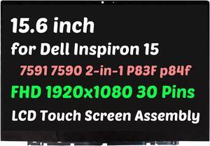 LCD Touch Screen Display w/Bezel for Dell Inspiron 15 7591 2in1 P84F P84F001 B156HAN02.3 NPR9W FHD 1920 x 1080 30 Pins