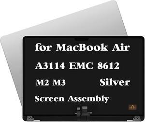NUOLAISUN A3114 M3 Screen Replacement for MacBook Air A3114 M2 EMC 8612 Retina 2024 MRYQ3 MXD23 MXD3 MXD43 Full LCD Screen Display Assembly (Silver)