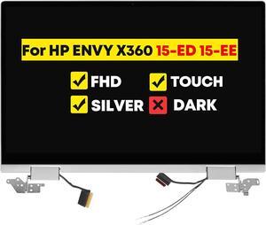 15.6" LCD Screen Replacement Full Top Complete Assembly for HP ENVY X360 15-ee1093cl 15-ee1xxx FHD 1920 * 1080 Touch Silver