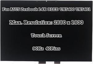 14.0" Replacement for ASUS Zenbook 14X OLED UX5400 UX5400EA UX5400EG UX5400ZB UX5400ZF UX5401 UX5401EA OLED LCD Touch Screen Display Assembly 40 Pins 90Hz (2.8K (2880 x 1800) Touch)