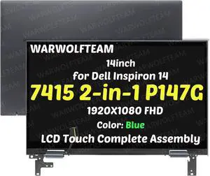 NUOLAISUN 14in 1920X1080 LED LCD Touch Screen Digitizer Display Cover Cable Hinges Full Top Assembly Compatible with Dell Inspiron 14 7415 2-in-1 P147G P147G001(Blue)