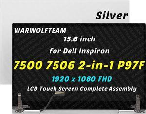 Compatible with Dell Inspiron 7500 7506 2-in-1 P97F P97F001 P97F003 P97F004 P97F005 CRY26 RYKP9 6VDKX LCD LED Screen Digitizer Replacement Whole Hinge-up Assembly 15.6in FHD(Silver)