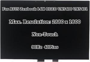14.0" Replacement for ASUS Zenbook 14X OLED UX5400 UX5400EA UX5400EG UX5400ZB UX5400ZF UX5401 UX5401EA LCD Non-Touch Screen Display Assembly 40 Pins 90Hz (2.8K (2880 x 1800) Non-Touch)