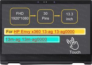 NUOLAISUN 13.3" LCD Touch Screen Replacement Digitizer Assembly for HP Envy x360 13-ag0002la (Not Support Stylus) 30 pin 60HZ (FHD 1920 * 1080 Touch)