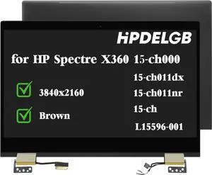 Replacement for HP Spectre X360 15-ch000 15-ch011dx 15-ch011nr 15-ch 15T-ch L15596-001 3840x2160 15.6" LCD Screen Digitizer Display Assembly (Brown)