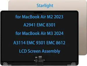 NUOLAISUN 15" Screen Replacement for MacBook Air M2 A2941 EMC 8301 M3 A3114 EMC 9301 EMC 8612 MQKU3LL/A MQKV3LL/A 2023-2024 LCD Screen Display Complete Top Assembly (Starlight)