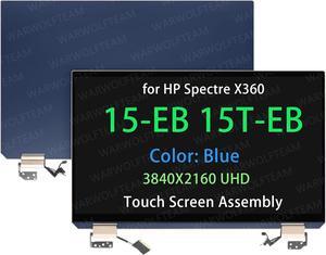 NUOLAISUN 15.6in LCD UHD Touch Screen Digitizer Replacement Whole Hinge-up Assembly for HP Spectre X360 15-EB 15-EB0073TX 15-EB0081NR 15-EB0083NR 15-EB1043DX L97633-001 (UHD Cable Version, Blue)