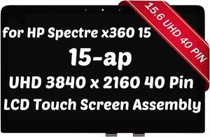 NUOLAISUN 15.6" LCD Touch Screen Replacement Digitizer Assembly +Bezel for HP Spectre X360 15-ap012dx 841265-001 UHD 3840x2160 40 Pins