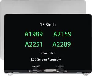 13.3in Screen Replacement for MacBook Pro A2159 A2289 A1989 EMC 3214 EMC 3358 EMC 3348 EMC 3456 EMC 3301 True Tone 2018 2019 2020 Retina LCD Display Assembly Kit 661-10037 (Silver)