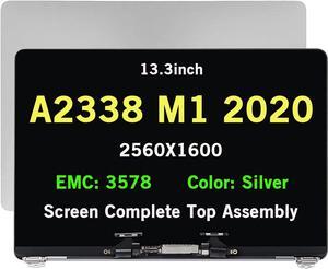 NUOLAISUN Replacement Laptop Screen for MacBookPro17,1 for MacBook Pro 13.3inch M1 2020 A2338 EMC 3578 MYD83 MYD92 MYDA2 MYDC2 13.3 inches 2560x1600 Full LCD Screen Complete Top Assembly (Silver)