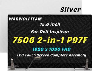 NUOLAISUN Compatible with Dell Inspiron 7506 2-in-1 P97F P97F003 P97F005 CRY26 RYKP9 6VDKX LCD LED Screen Digitizer Replacement Whole Hinge-up Assembly 15.6in FHD(Silver)