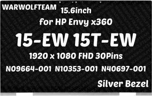 NUOLAISUN Compatible with HP Envy x360 15-EW 15T-EW 15-EW1058WM 15-EW1073CL N40697-001 15.6" 30Pins LCD Touch Screen Display Assembly with Bezel 1920 x 1080 FHD(Silver)