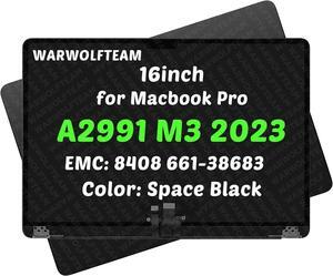 Compatible with MacBook Pro Retina A2991 M3 Pro/Max 2023 EMC 8408 MRW23xx/A MRW33LL/A LCD Screen Digitizer Replacement Cover Cable Hinges Full Top Assembly 16" 3456 x 2234 (Space Black)