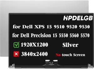 NUOLAISUN Screen Replacement for Dell XPS 9500 9510 9520 9530 Precision 5550 5560 5570 LCD Display Screen Assembly 1920x1200 IPS 15.6 inch Non-Touch Screen Colour Silver