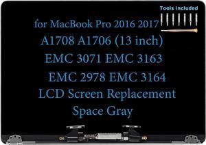 NUOLAISUN 13" Screen Replacement for MacBook Pro A1708 A1706 EMC 3071 3163 EMC 2978 3164 Late 2016 Mid 2017 LCD Display Screen Complete Full Top Assembly 661-07970 661-05323 (Space Gray)