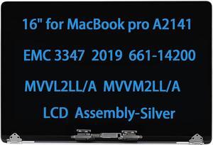 NUOLAISUN 16" Screen Replacement Compatible with MacBook pro A2141 EMC 3347 2019 LCD Screen Replacement Display Assembly MVVL2LL/A MVVM2LL/A 661-14200 (Silver)
