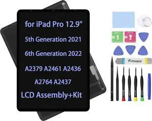 NUOLAISUN Screen Replacement for iPad Pro 12.9" 5th 6th Gen (Generation) A2379 A2461 A2436 A2764 A2437 2021 2022 Display LCD Assembly Glass Touch Digitizer Premium Repair Kit (Black)
