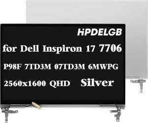 NUOLAISUN Replacement for Dell Inspiron 17 7706 P98F 7TD3M 07TD3M 6MWPG 2-in-1 QHD 2560×1600 LCD Touch Screen Assembly Display Silver