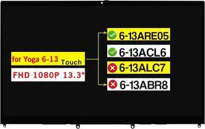 NUOLAISUN 13.3" Digitizer Assembly for Lenovo Ideapad Yoga 6-13 6-13ARE05 6-13ACL6 82FN 82ND 82ND006PUS 5D11B22390 5D11B22395 5D11C99346 5D10S39710 5D10S39754 FHD 1080P LCD Touch Screen Replacement