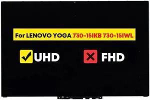 NUOLAISUN 15.6" Digitizer Assembly for Lenovo Yoga 730-15 730-15IKB 730-15IWL 81CU 81JS 5D10Q89745 LCD Touch Screen Replacement 4K UHD 40 Pin with Bezel
