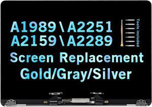 NUOLAISUN 13" LCD Replacement for MacBook Pro A2289 A2159 A1989 A2251 EMC 3214 EMC 3358 3348 3456 3301 True Tone 2018 to 2020 Display Full LCD Screen Complete Top Assembly Kit(Silver)