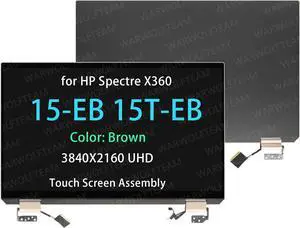 NUOLAISUN 15.6in LCD 3840X2160 Touch Screen Digitizer Replacement Whole Hinge-up Assembly for HP Spectre X360 15-EB0041TX 15-EB0042TX 15-EB0043DX 15-EB0043TX L97636-001 (UHD Cable Version, Brown)