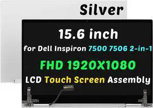 15.6inch Compatible with Dell Inspiron 7506 2-in-1 P97F P97F003 P97F005 08536H CRY26 FHD LCD LED Screen Digitizer Replacement Whole Hinge-up Assembly(Silver)