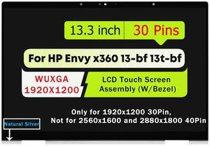 For HP Envy x360 13-bf 13t-bf 13-bf0013dx 13-bf0023dx 13-bf0747nr 13-bf0xxx 13t-bf0xx 13-bf0000 13t-bf000 LCD Touch Screen Assembly with Bezel WUXGA 1920x1200EDP 30Pins ConnectorNatural Silver