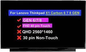 NUOLAISUN 14.0" Screen Replacement B140HAK02.3 for Lenovo Thinkpad X1 Carbon 6 7 8 GEN 20KG 20KH 20QD 20QE 20QR 20R1 20R2 20U9 20UA 01ER483 LCD Touch Display Panel (FHD 1920 * 1080 40 Pins Touch)