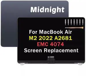 NUOLAISUN LCD Replacement 13.6" for MacBook Air M2 2022 A2681 EMC 4074 Full LCD Screen Display Complete Top Assembly (Midnight)
