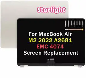 NUOLAISUN LCD Replacement 13.6" for MacBook Air M2 2022 A2681 EMC 4074 Full LCD Screen Display Complete Top Assembly (starlight)