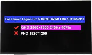 NUOLAISUN 16.0" Screen Replacement for Lenovo Legion Pro 5 16IRX8 82WK FRU 5D11K52910 NE160QDM-NZ3 V8.2 QHD 2560×1600 240Hz 40Pin LCD Non-Touch Display Panel