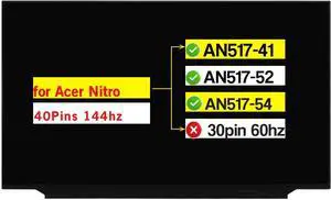NUOLAISUN 17.3" Replacement for Acer Nitro 5 AN517-41 AN517-52 AN517-54 FHD 1920x1080 Non-Touch Screen LCD Display Panel (40 Pins 144HZ)