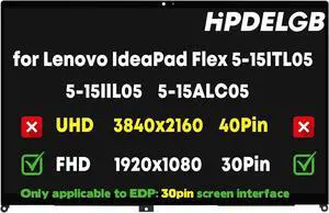 Screen Replacement for Lenovo IdeaPad Flex 5-15ITL05 5-15IIL05 5-15ALC05 Series 81X3 82HT 81X30 5D10S39643 5D10T77944 LCD Touch Screen Digitizer Assembly Bezel with Board FHD 1920x1080-30Pin