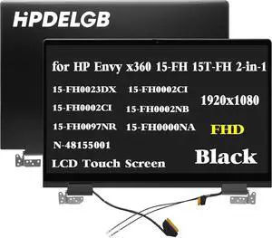 Replacement for HP Envy x360 15-FH 2-in-1 15Z-FH 15-FH0023DX 15-FH0002CI 15-FH0001UA 15-FH0002NB 15-FH0097NR 15-FH0000NA N48155-001 15.6 inch 1920x1080 LCD Touch Screen Display Assembly Black