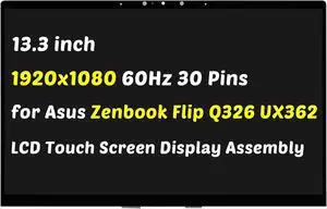 Replacement for Asus ZenBook Flip UX362FA UX362 UX362U 13N1-68A0211 Q326 Q326F Q326FA Q326FA-BI7T13 (AF86) FHD 1920x1080 13.3" 30 Pins LCD Screen Display Digitizer Assembly (for Touch Screen Only)