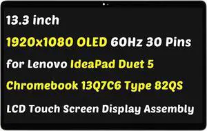 Replacement for Lenovo IdeaPad Duet 5 Chromebook 13Q7C6 Type 82QS 82QS0028MC 5D10S39728 5D10S39729 LCD Screen LED + Bezel Display Assembly 1920x1080 OLED 13.3" 30 Pins 60Hz (for Touch Screen Only)